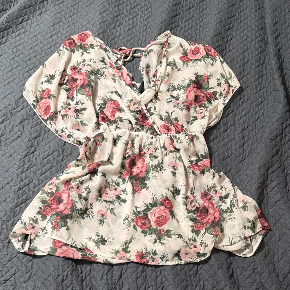 Torrid size 2 Sheer Floral Babydoll Wrap Top